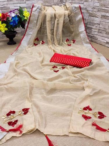 Linen Saree Collection - Linen Cotton with Bangali Work, Banarasi Silk Blouse, 5.50 Mtr Length, Breathable & Washable, Customized Logo Available
