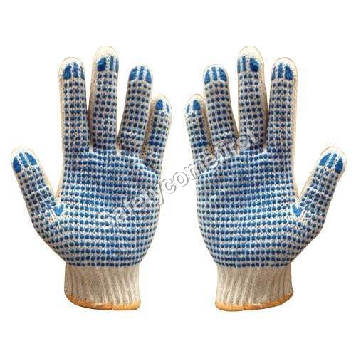 Cotton Washable Dotted Hand Gloves - Size Large, Medium, Small | Full Fingered, 6-10 Inch Cuff Length, Unisex, Blue