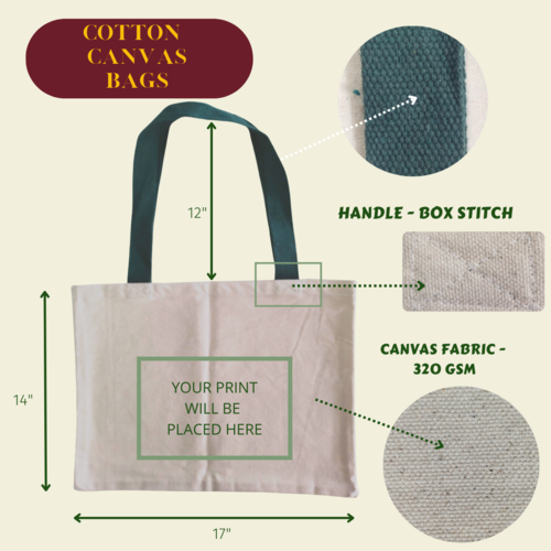 Cotton Canvas Bag - 325 GSM Fabric, 1.5" Durable Handles in Various Colors