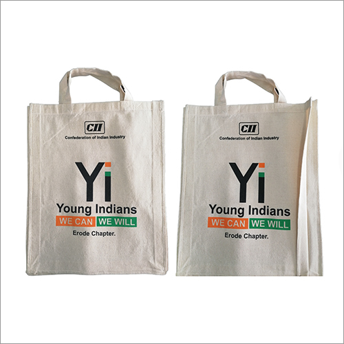 Complimentary Gift And Takeaway Bags - Cotton Fabric, 13x16x3 Inches , Natural Color with Cotton Loop Handles and Multi-Color Print Options