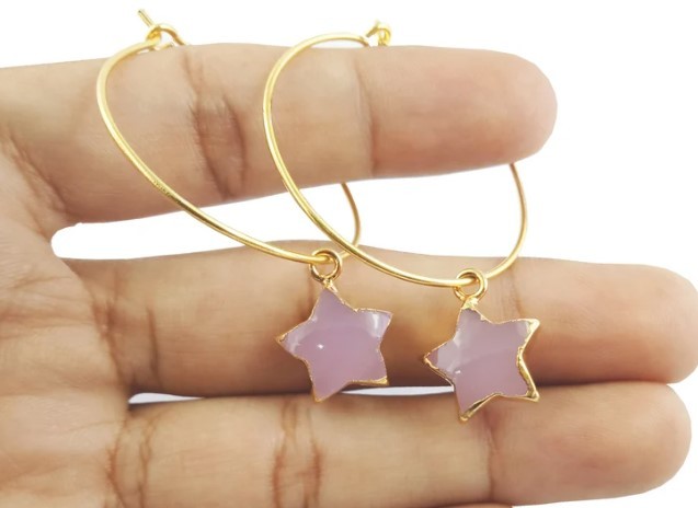 Asscher Hoop Earrings Star Gold Electroplated Gemstone Earring Gift For Her