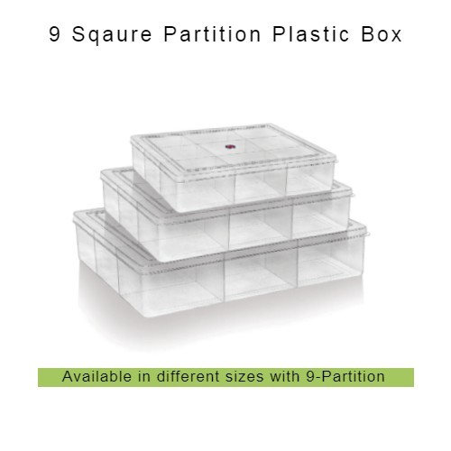 Plastic Partition Box - 6 Compartments, Recyclable And Reusable Transparent Plastic For Edible & Non-edible Storage