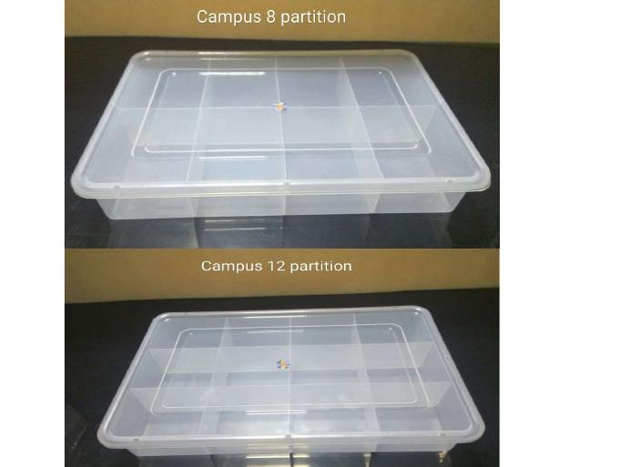 Plastic Partition Box - 6 Compartments, Recyclable And Reusable Transparent Plastic For Edible & Non-edible Storage