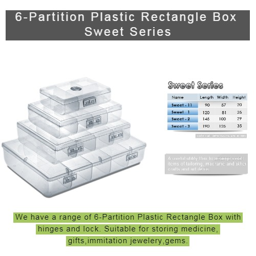 Plastic Partition Box - 6 Compartments, Recyclable And Reusable Transparent Plastic For Edible & Non-edible Storage