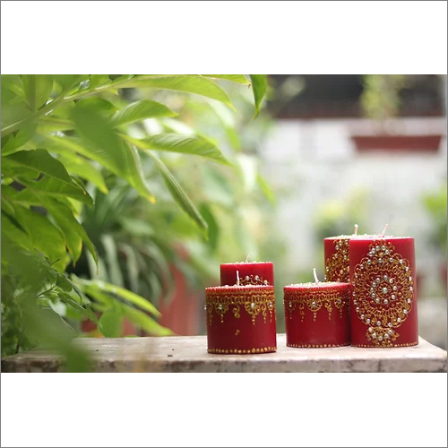 5 Pc Set Of Red Golden Heena Candles