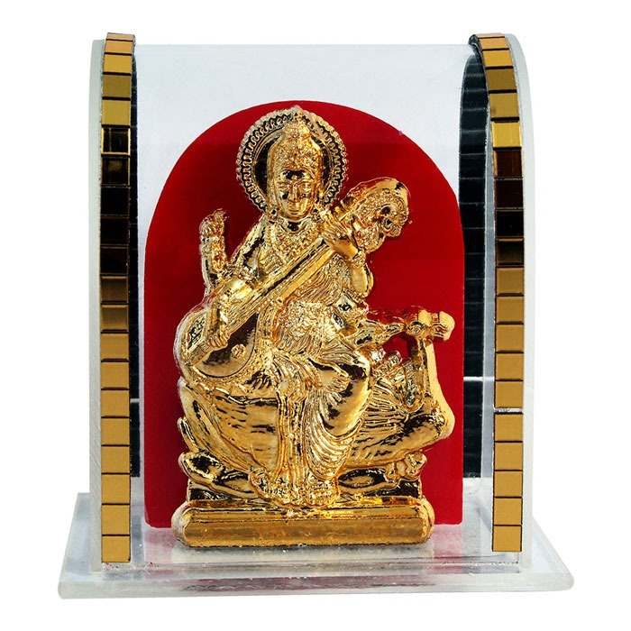 Cabinet God Statue - Resin, 2.25x2.25 Inches | Luxurious Gold & Silver Finish, Exquisite Religious Design For Home And Wedding Decoration