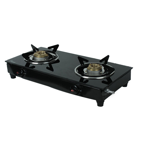 मेटल 2 बर्नर ग्लास टॉप एलपीजी गैस स्टोव