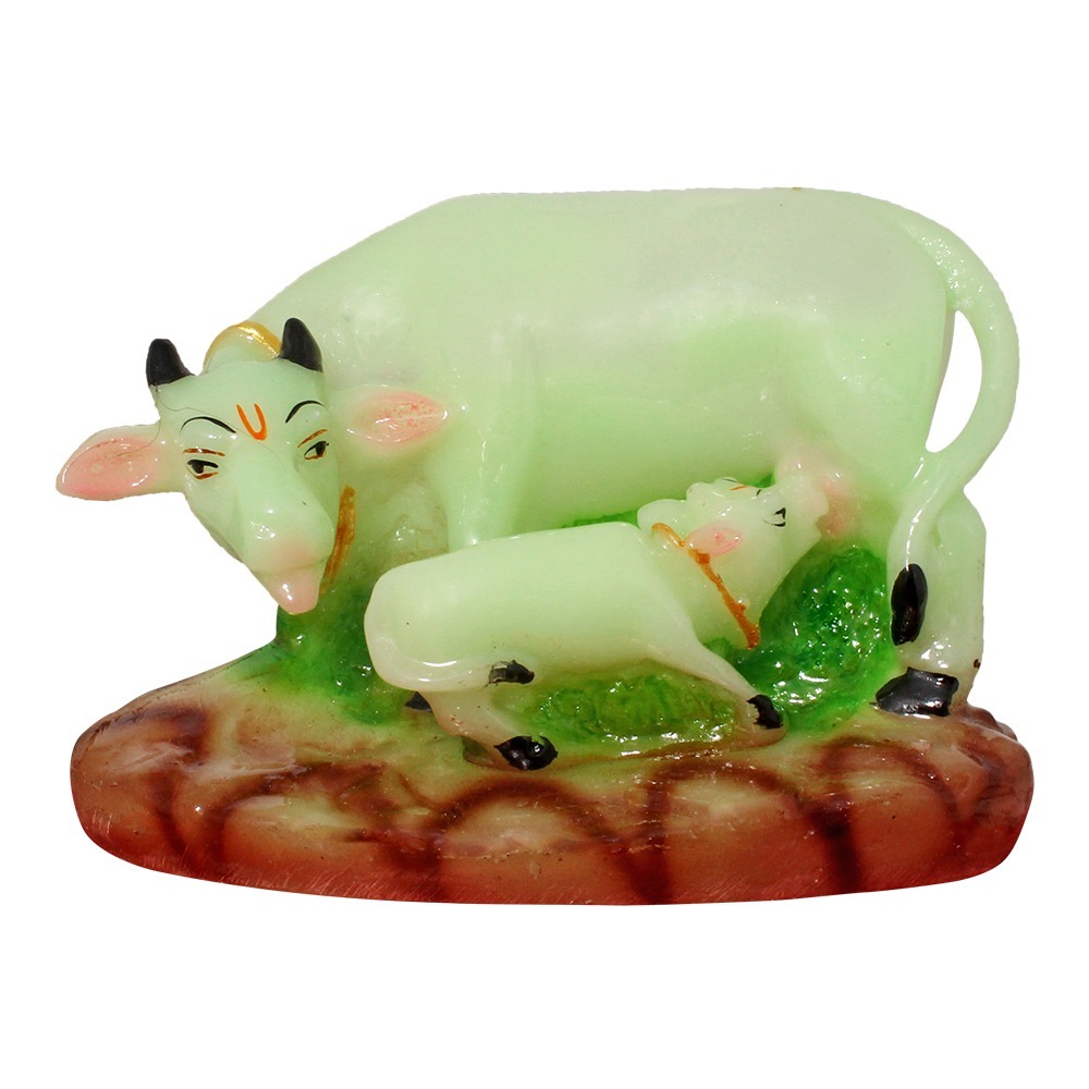 Multicolour Decorative Cow And Calf Staute