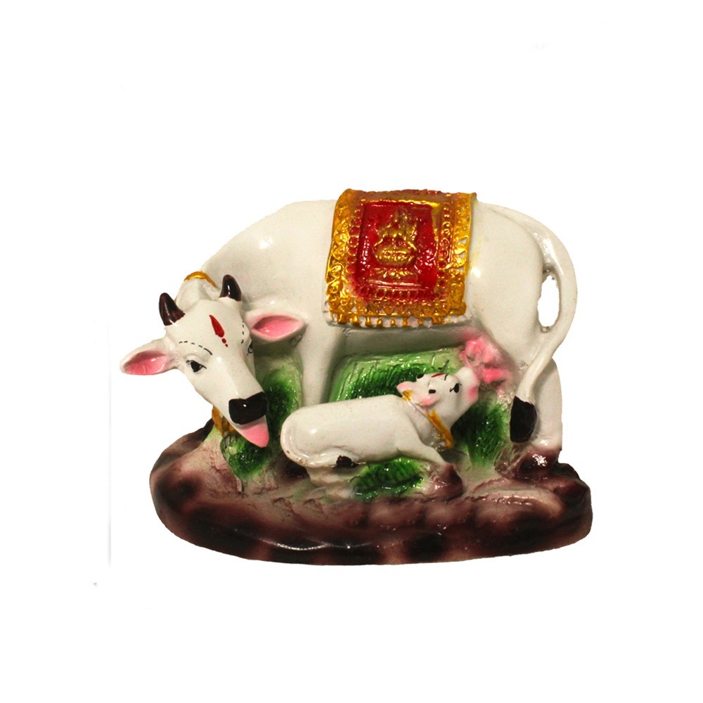 Multicolour Decorative Cow And Calf Staute