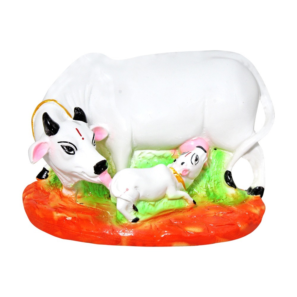 Multicolour Decorative Cow And Calf Staute