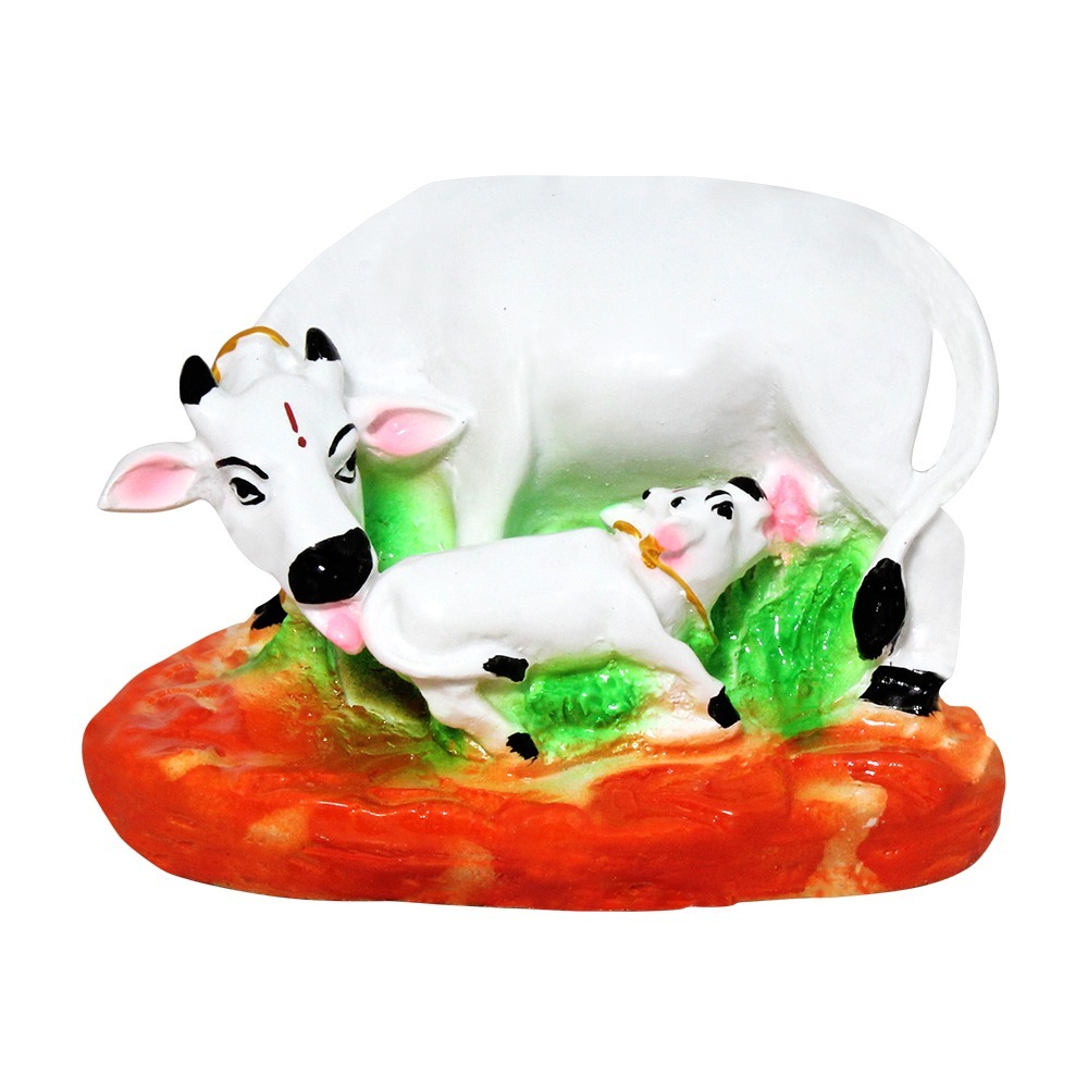 Multicolour Decorative Cow And Calf Staute