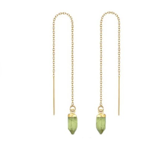 Asscher Birthstone Spike Threader Gemstone Earrings Chain - Gold Vermeil Threader - Long Chain Jewelry