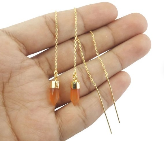 Asscher Birthstone Spike Threader Gemstone Earrings Chain - Gold Vermeil Threader - Long Chain Jewelry