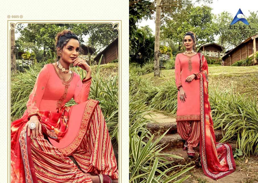 Silk Salwar Suits - Pure Modal Silk With Digital Print Top, Superior Cotton Satin Bottom, Pure Chinon Chiffon Dupatta | Exquisite Handwork Design