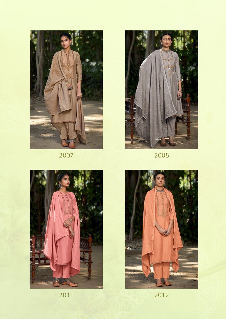 Silk Salwar Suits - Pure Modal Silk With Digital Print Top, Superior Cotton Satin Bottom, Pure Chinon Chiffon Dupatta | Exquisite Handwork Design
