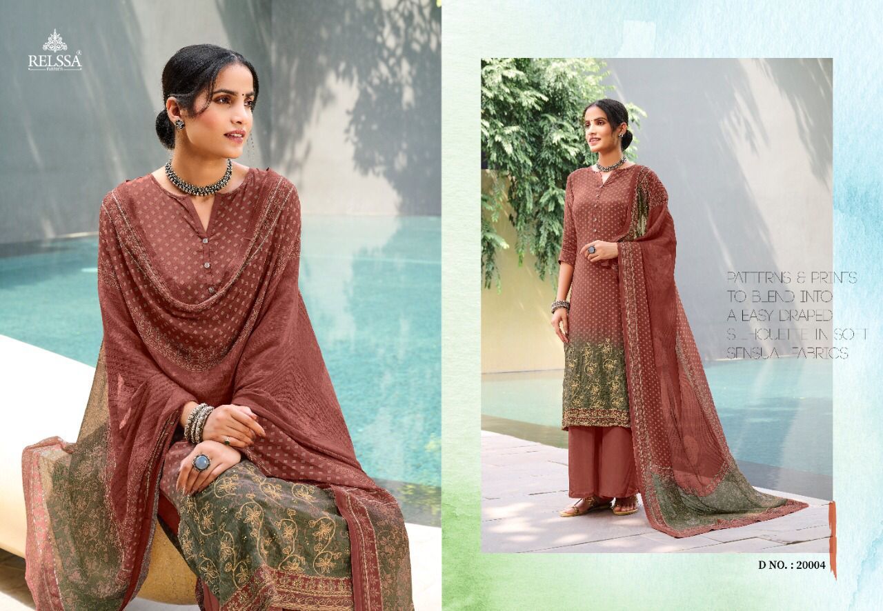 Silk Salwar Suits - Pure Modal Silk With Digital Print Top, Superior Cotton Satin Bottom, Pure Chinon Chiffon Dupatta | Exquisite Handwork Design