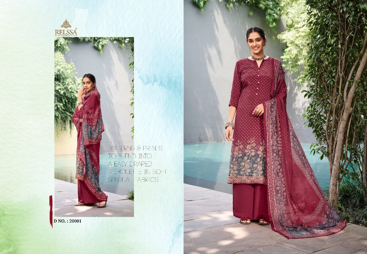 Silk Salwar Suits - Pure Modal Silk With Digital Print Top, Superior Cotton Satin Bottom, Pure Chinon Chiffon Dupatta | Exquisite Handwork Design