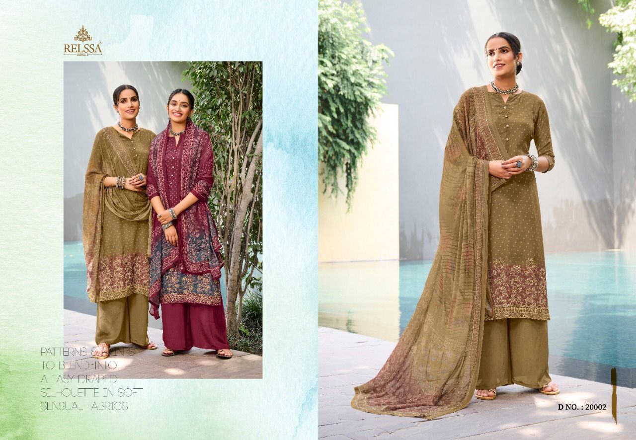 Silk Salwar Suits - Pure Modal Silk With Digital Print Top, Superior Cotton Satin Bottom, Pure Chinon Chiffon Dupatta | Exquisite Handwork Design