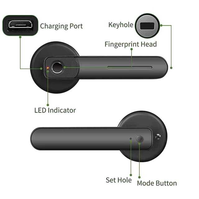 Biometric Smart Door Lock - Aluminium, Antique Black Finish | Fingerprint Unlock, Waterproof, Suitable For Residential Use