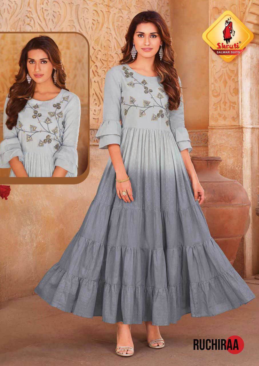 Pure Mulmul Long Kurti - L Xl 2xl Sizes | Embroidered 3-4th Sleeve, Simple Casual Daily Wear