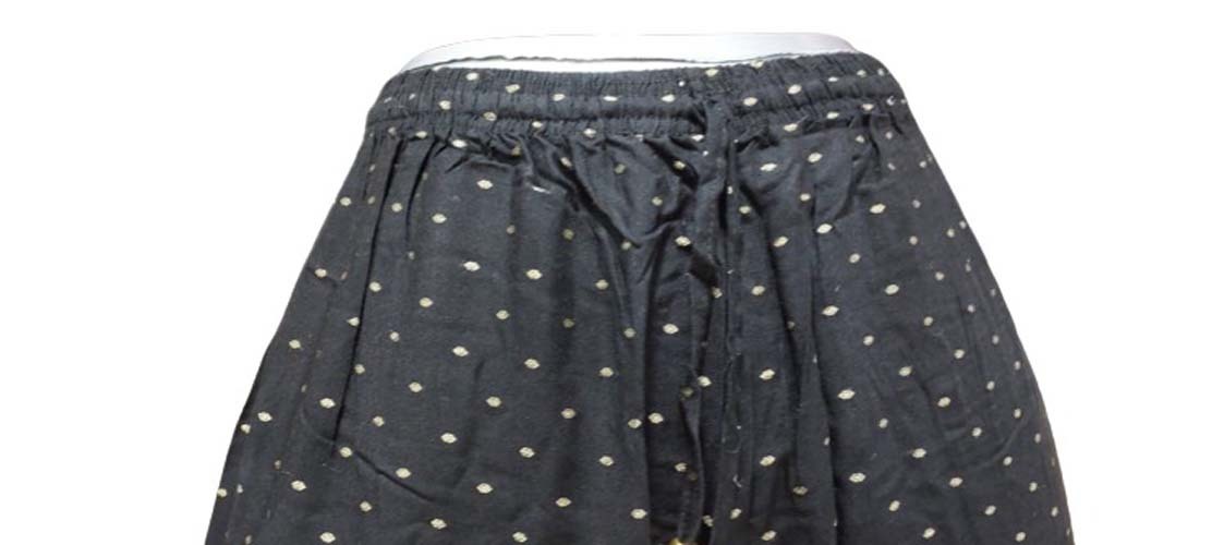 Ladies Embroidered Palazzo - Golden Buti Embroidery, One Side Pocket, Dori Waistband With Elastic | Casual Dress, Washable, Cool Pass, Breathable, All Season