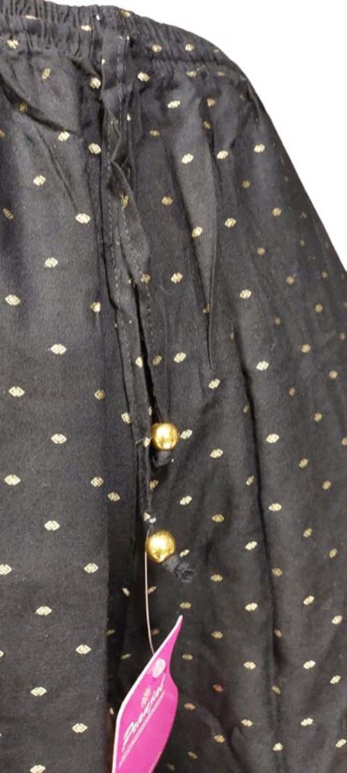 Ladies Embroidered Palazzo - Golden Buti Embroidery, One Side Pocket, Dori Waistband With Elastic | Casual Dress, Washable, Cool Pass, Breathable, All Season