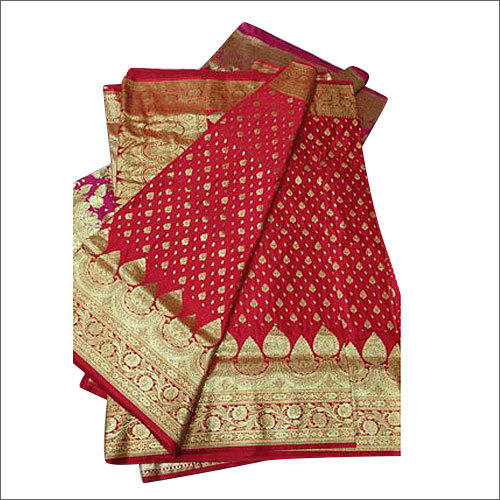 Pure Katan Banarasi Saree - Silk, 6.3 m Length, Red and Golden Color | Embroidered Pattern, Ideal for Party Wear
