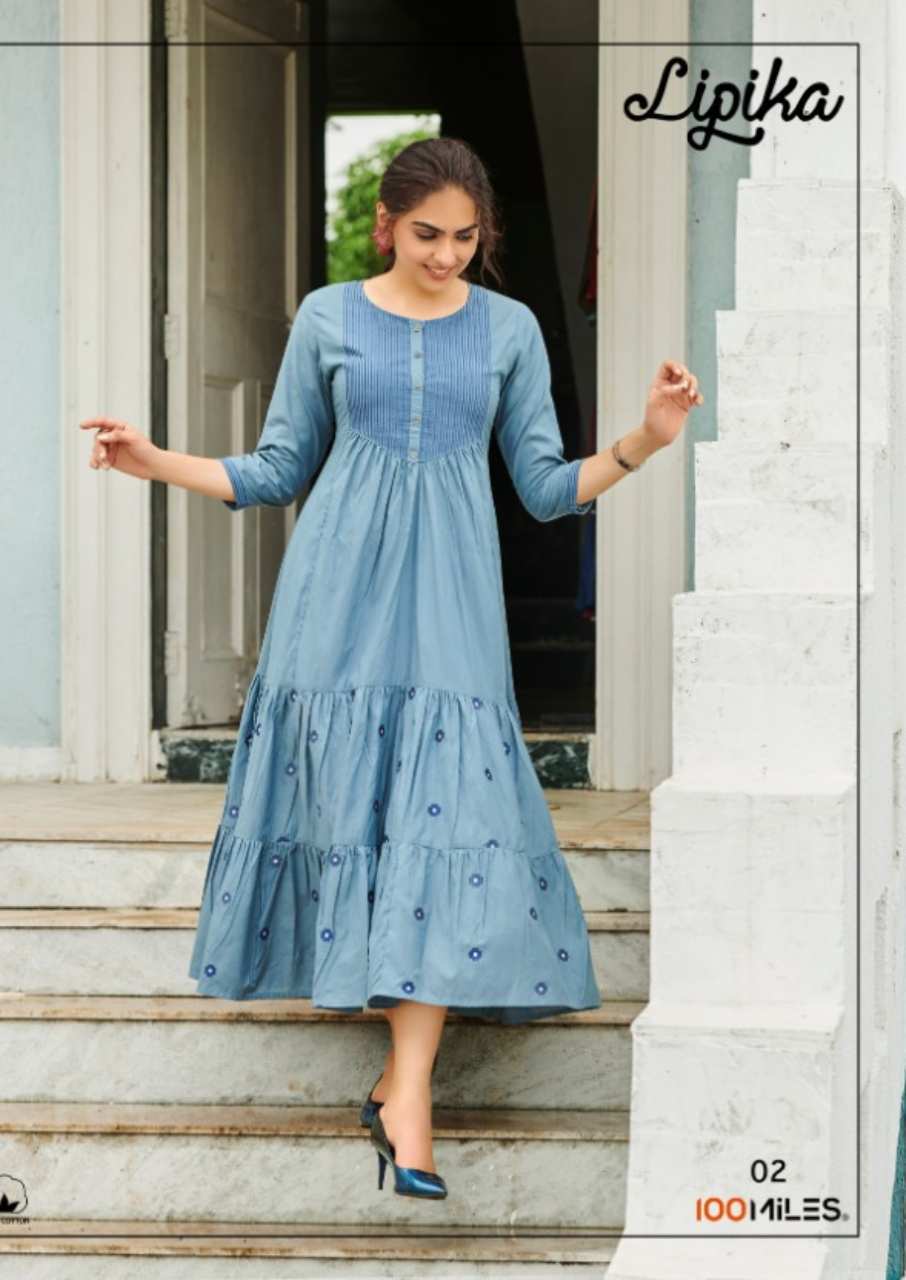 Lipika Giza Cotton Long Flair Kurti - 49-50 Inch Length, Sequined Bandhani Print | 3-4th Sleeve, Casual Wear, Washable, Customizable Sizes M To 2xl, Available With Matching Dupatta