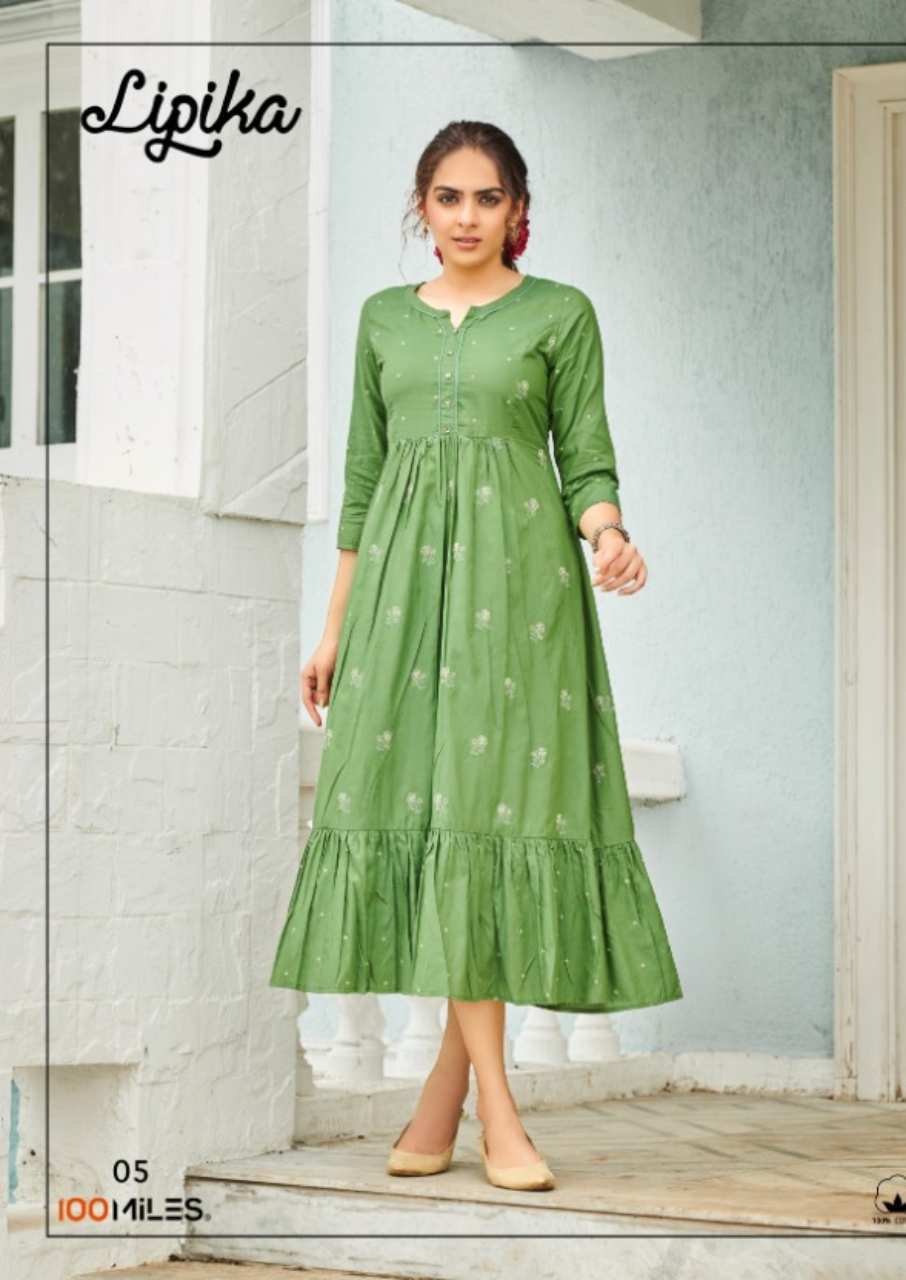 Lipika Giza Cotton Long Flair Kurti - 49-50 Inch Length, Sequined Bandhani Print | 3-4th Sleeve, Casual Wear, Washable, Customizable Sizes M To 2xl, Available With Matching Dupatta