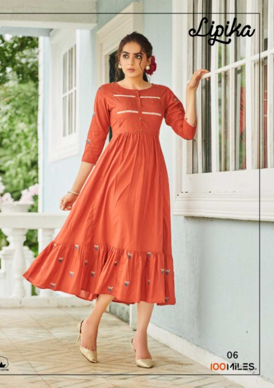 Lipika Giza Cotton Long Flair Kurti - 49-50 Inch Length, Sequined Bandhani Print | 3-4th Sleeve, Casual Wear, Washable, Customizable Sizes M To 2xl, Available With Matching Dupatta
