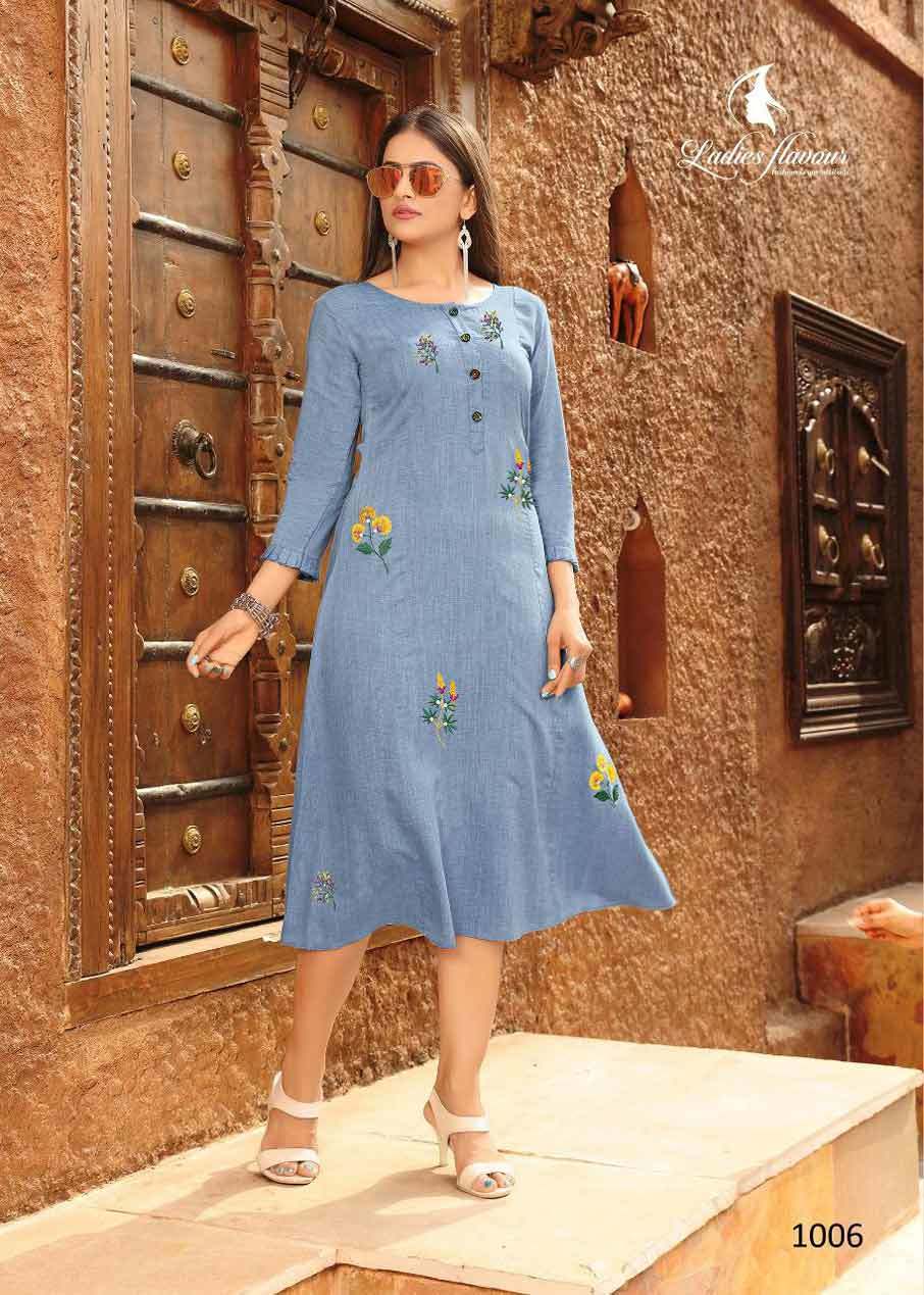 Flavour Gloory Rayon Kurti - Rayon Viscose With Embroidery Work, M(38)-3xl(46) Sizes, Casual & Formal Style, Machine Washable, Ideal For All Seasons