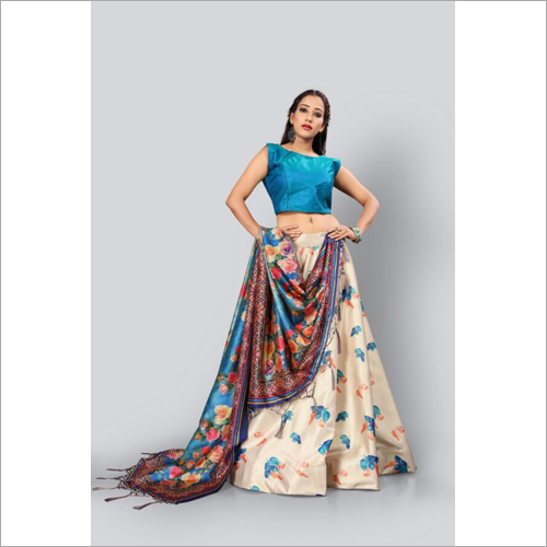 इंडियन लेडीज़ डिजिटल प्रिंट सेमी-स्टिच्ड लहंगा चोली