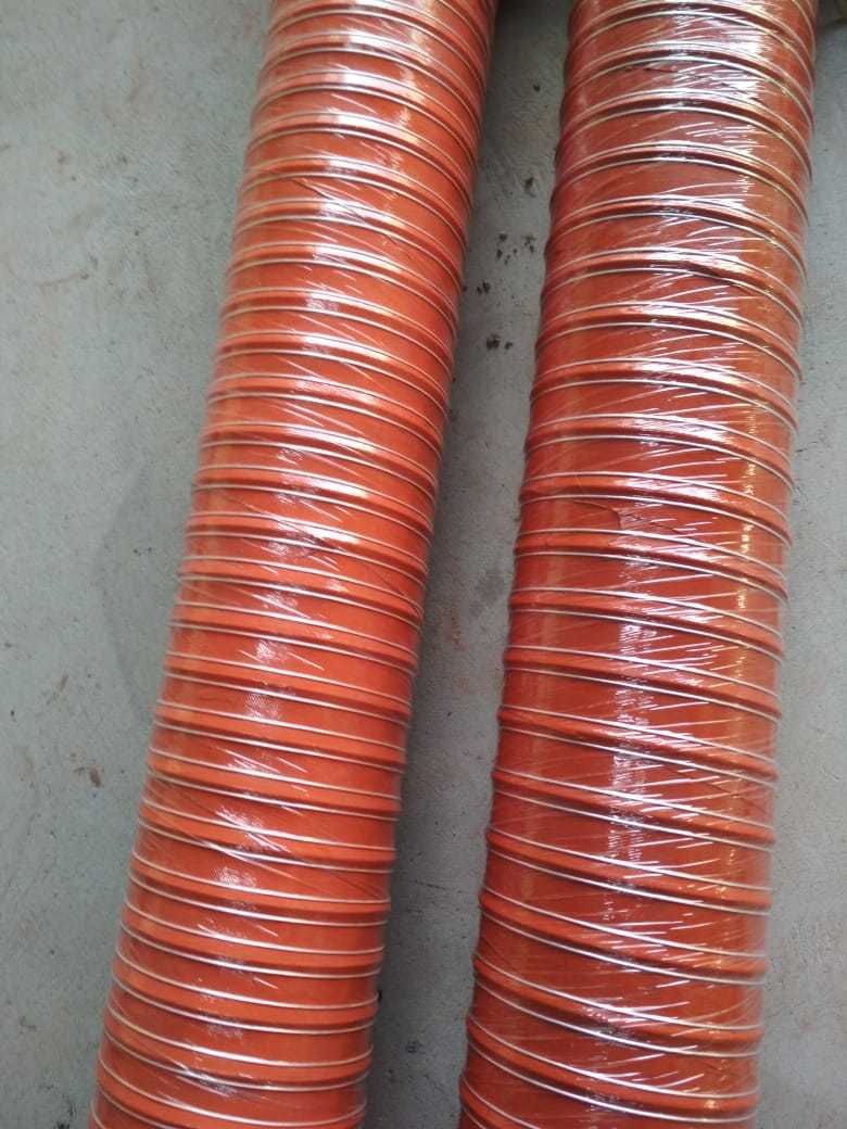 High Temperature Silicone Hose - 25 Mm To 300 Mm Dia X 4 To 6 Mtrs Length, Brick Red, Two Ply Silicone Coating With Embedded Steel Wire Helix For Exhaust Applications