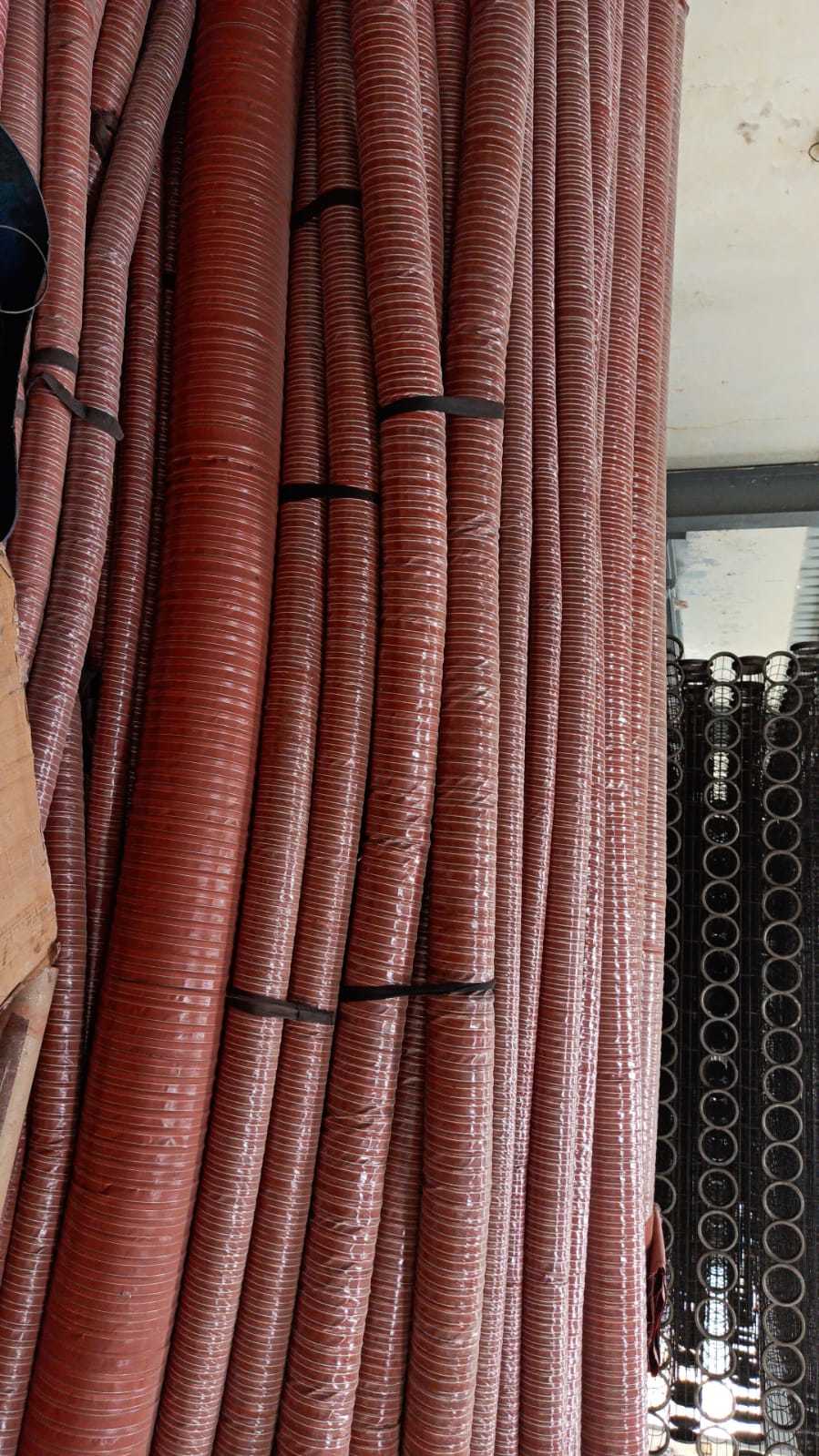 High Temperature Silicone Hose - 25 Mm To 300 Mm Dia X 4 To 6 Mtrs Length, Brick Red, Two Ply Silicone Coating With Embedded Steel Wire Helix For Exhaust Applications