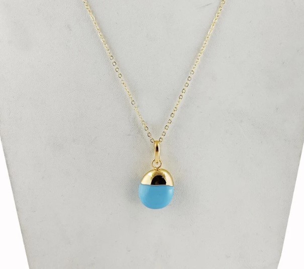 Oval Turquoise Smooth Tumble Pendant Necklace 18 Inch Chain Necklace December Birthstone Necklace