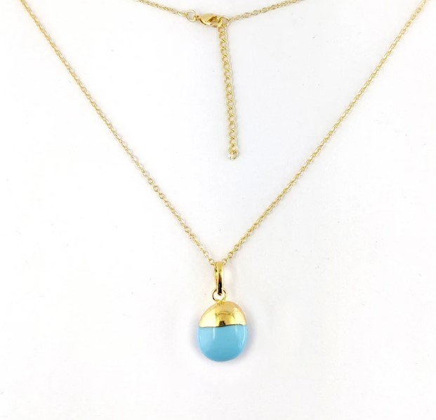 Oval Turquoise Smooth Tumble Pendant Necklace 18 Inch Chain Necklace December Birthstone Necklace