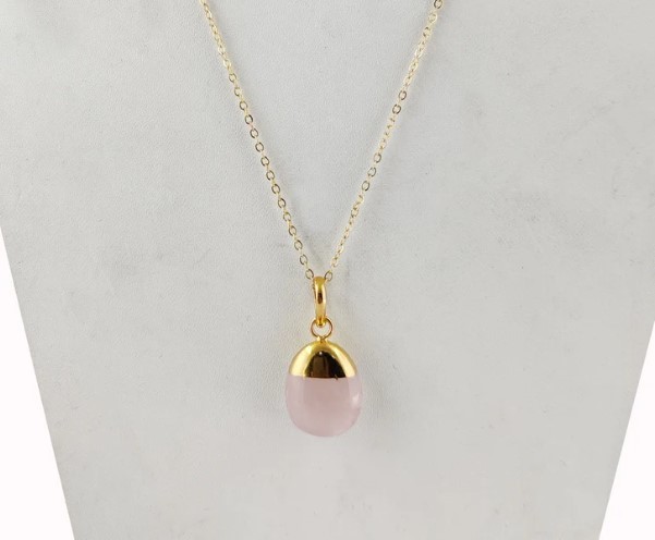 Oval Rose Quartz Smooth Tumble Pendant Necklace18 Inch Chain Necklace