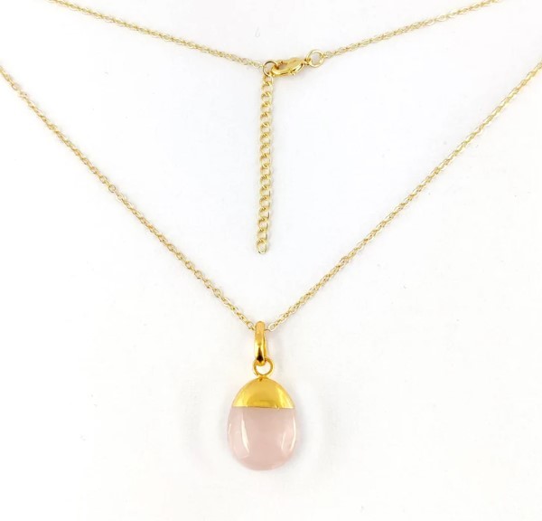 Oval Rose Quartz Smooth Tumble Pendant Necklace18 Inch Chain Necklace