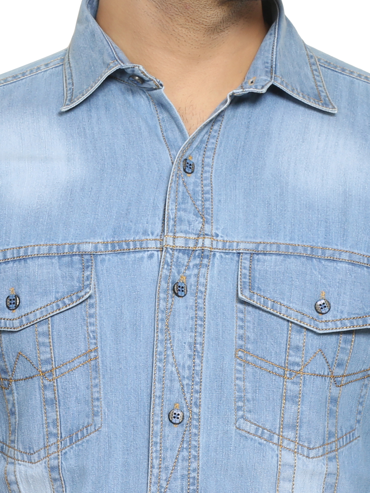 Mens Denim Shirts - Denim, Plus Size (L, M, Xl, Xxl), Sky Blue, Full Sleeves, Plaid Pattern | Anti-wrinkle, Breathable, Quick Dry, Washable