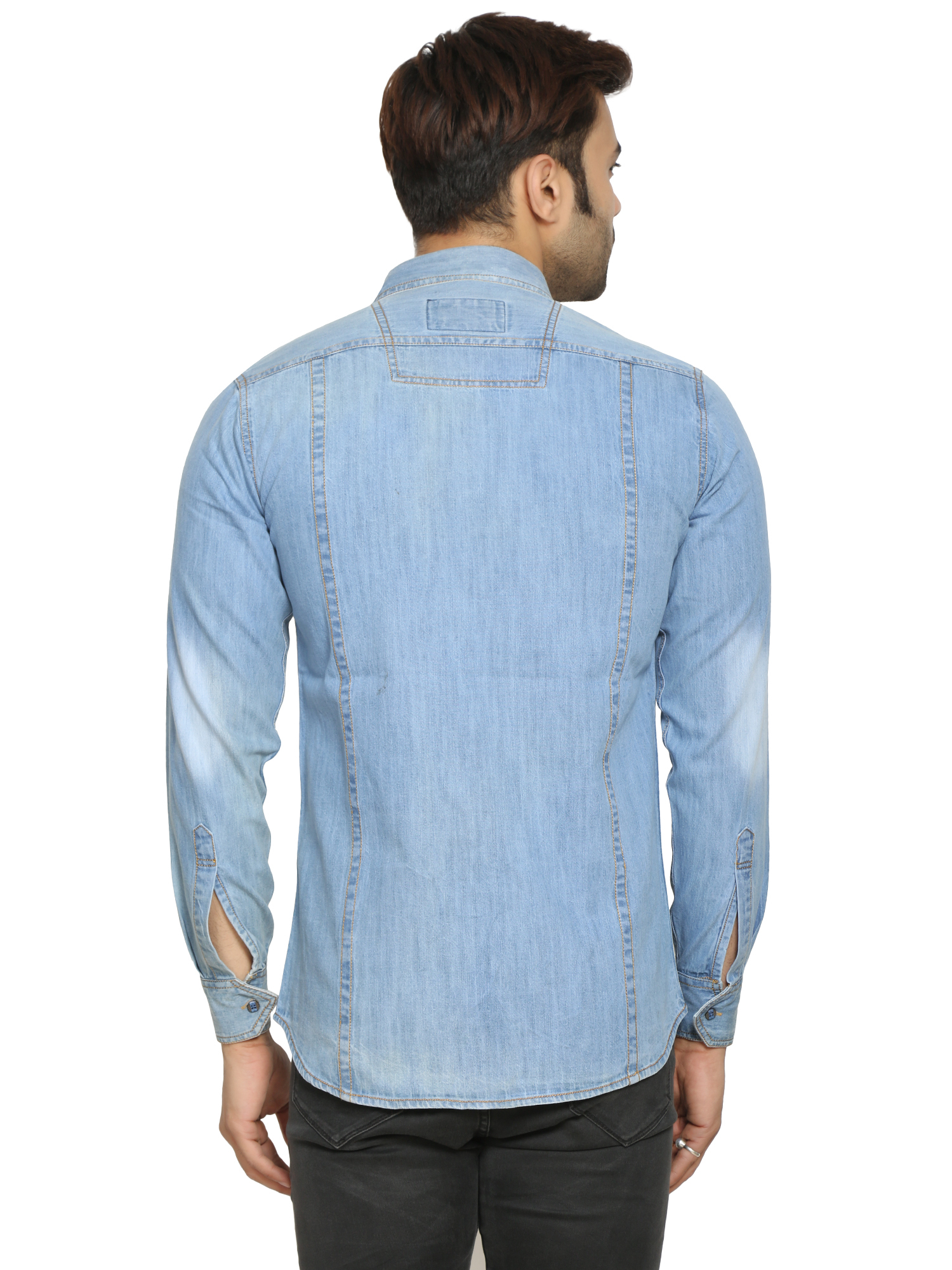 Mens Denim Shirts - Denim, Plus Size (L, M, Xl, Xxl), Sky Blue, Full Sleeves, Plaid Pattern | Anti-wrinkle, Breathable, Quick Dry, Washable