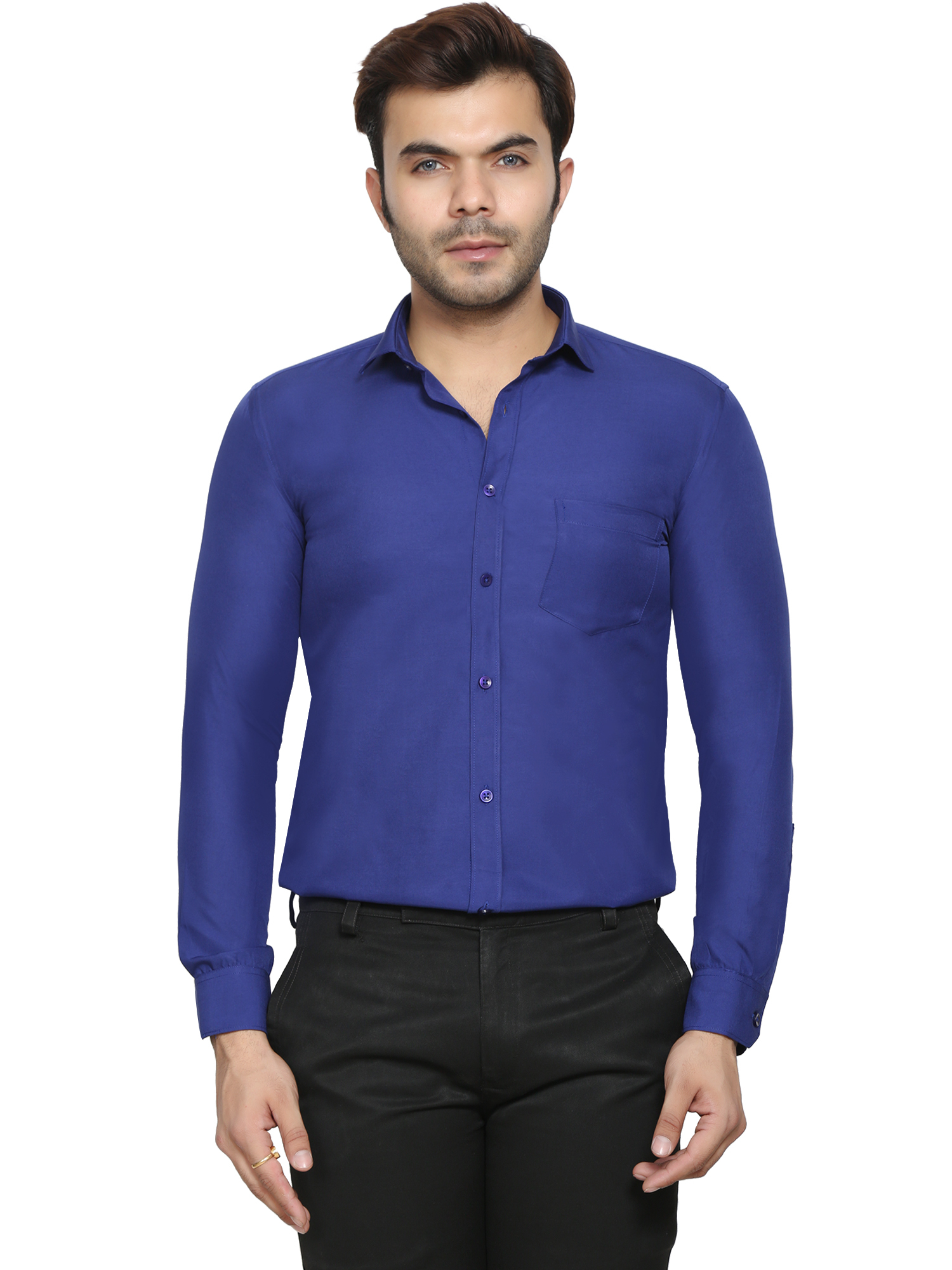 Men's Formal Shirt - Cotton Polyester Blend, Royal Blue, Plus Size Options | Anti-wrinkle, Breathable, Cool Dry, Quick Dry, Washable, Free Mask Included