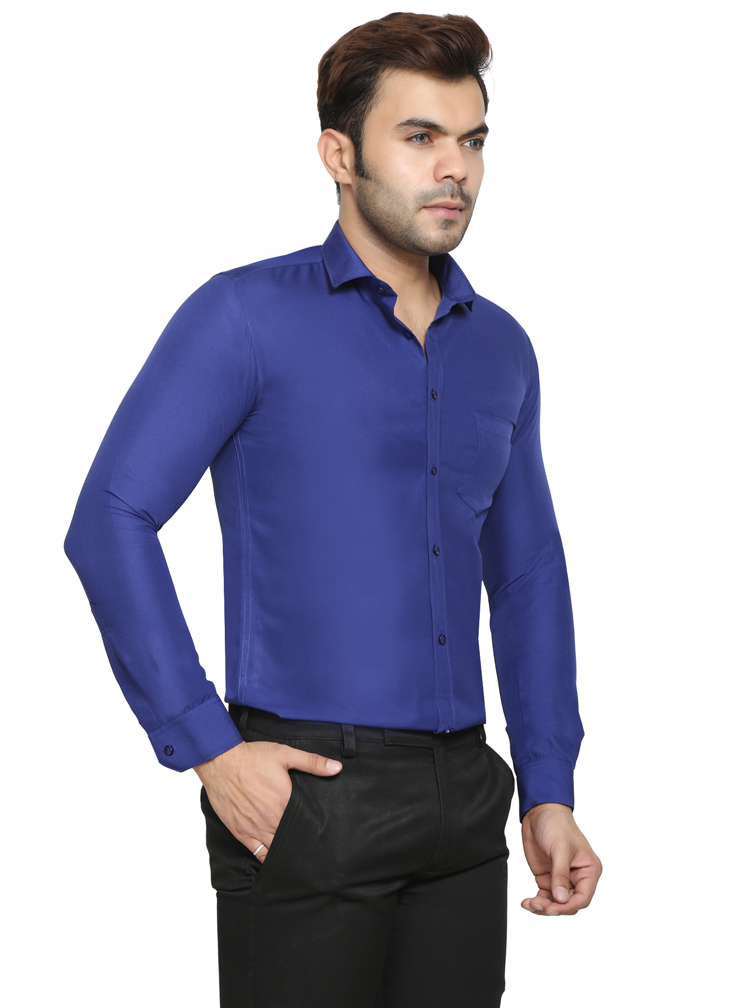Men's Formal Shirt - Cotton Polyester Blend, Royal Blue, Plus Size Options | Anti-wrinkle, Breathable, Cool Dry, Quick Dry, Washable, Free Mask Included