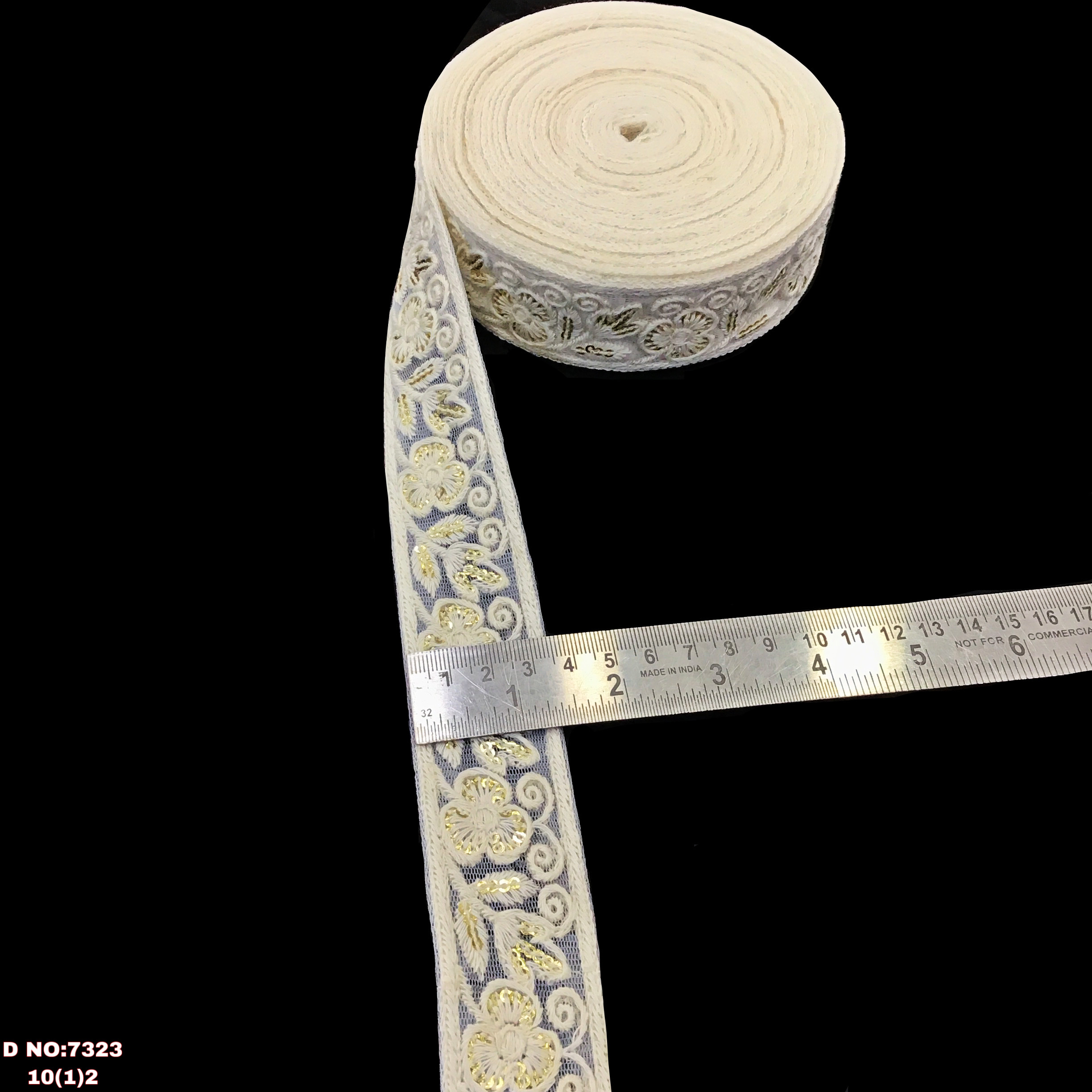 Dyeable Lace - Cotton, 9m Length | White, Embroidered Pattern, Sequins Decoration, Width 1.5 To 3 Inches, Customizable Color Options