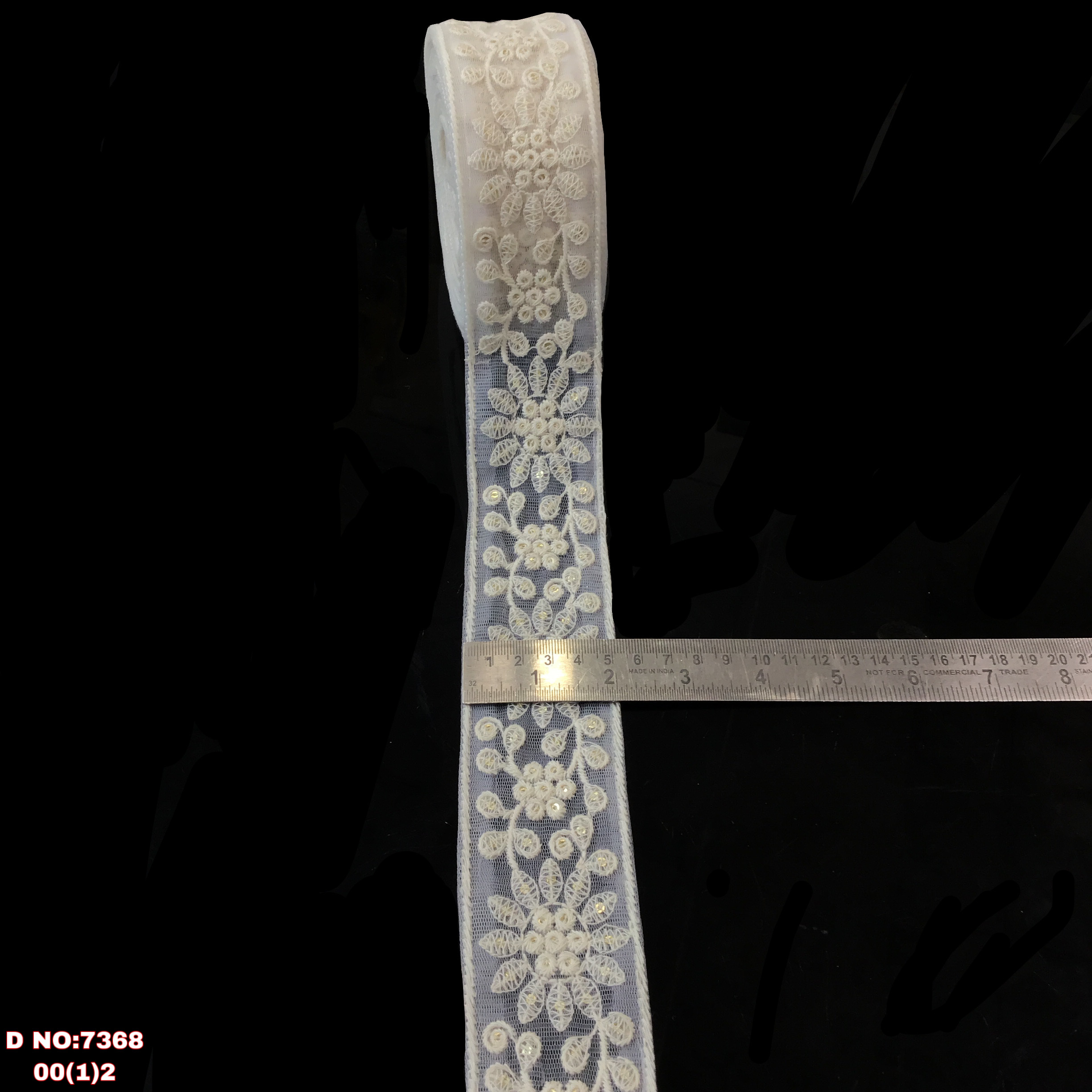 Dyeable Lace - Cotton, 9m Length | White, Embroidered Pattern, Sequins Decoration, Width 1.5 To 3 Inches, Customizable Color Options