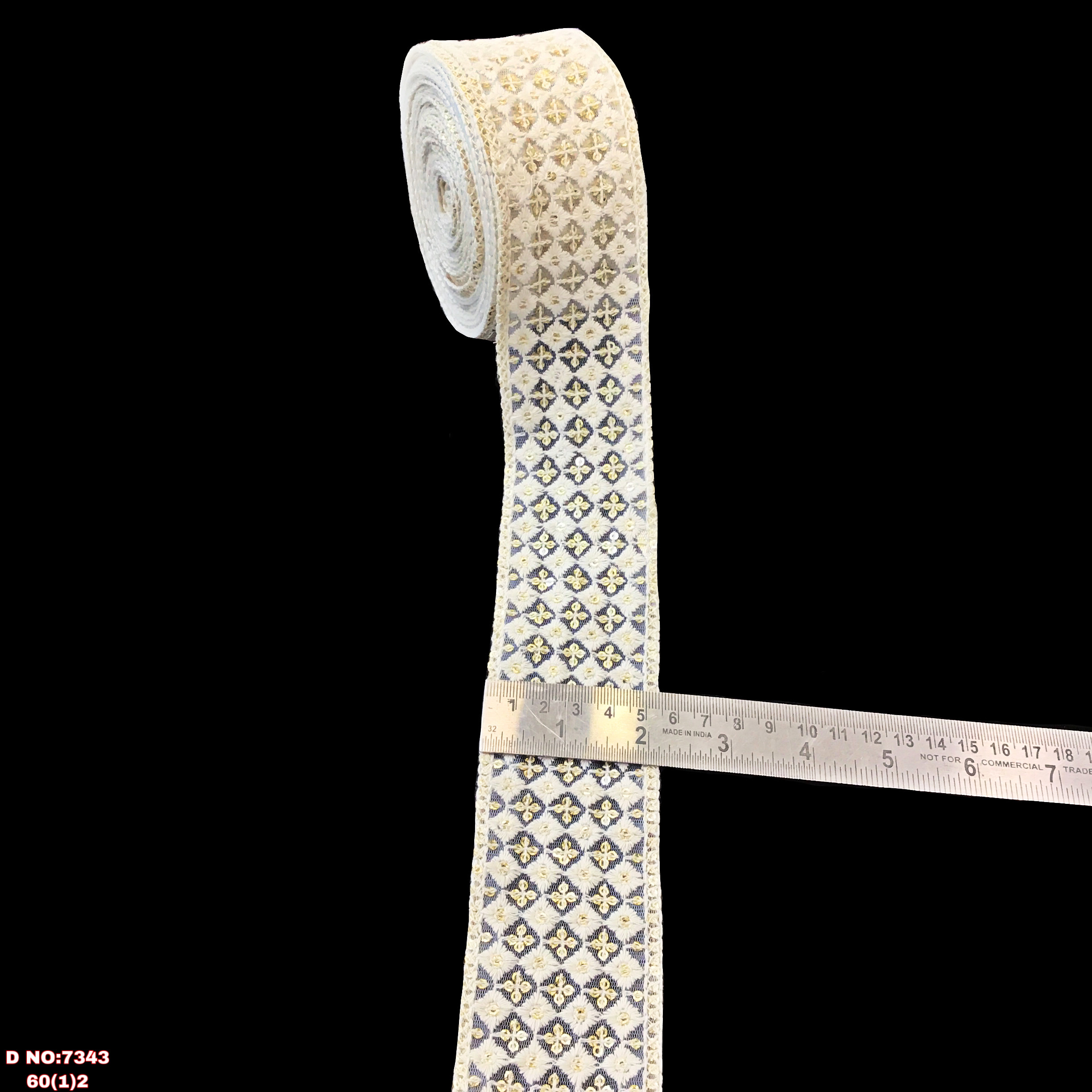 Dyeable Lace - Cotton, 9m Length | White, Embroidered Pattern, Sequins Decoration, Width 1.5 To 3 Inches, Customizable Color Options