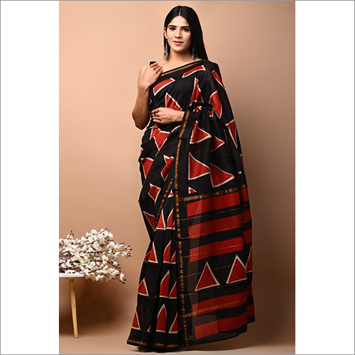 ब्लैक लेडीज़ स्टाइलिश कॉटन साड़ी