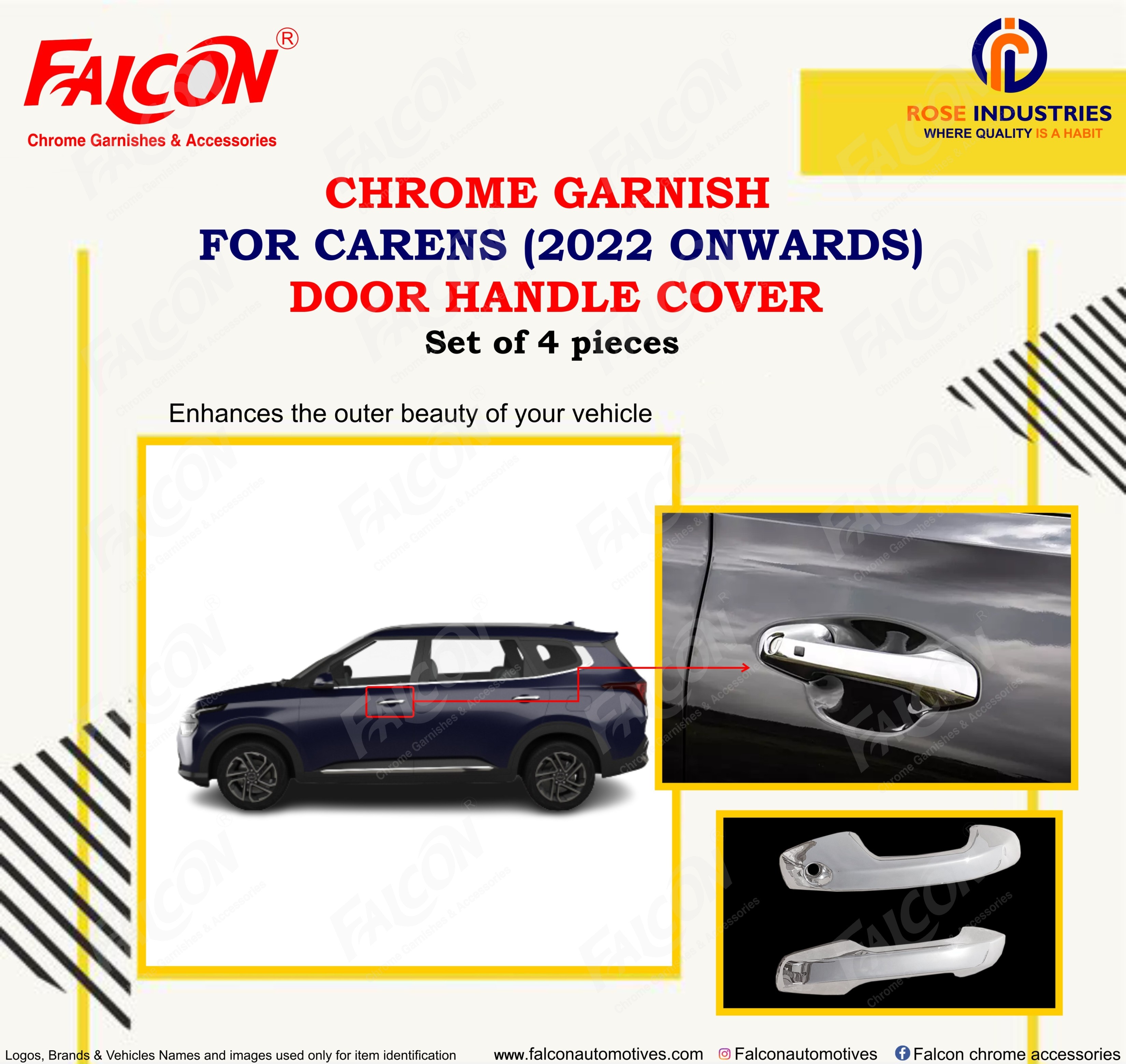 Carens Chrome Accessories - High-grade Chrome Finish | Durable Design, Sleek Aesthetic, Custom Fit For Enhanced Vehicle Style