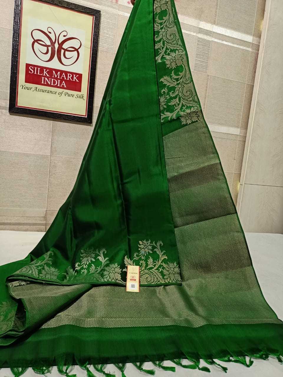 Kanjivaram Soft Silk Handloom Saree - Gold Jarie Butta, Rich Pallu With Running Blouse | Light Weight Handwoven Pure Silk, Silk Mark Certified, Double Warp Silk, Turning Border, Traditional Zari Work
