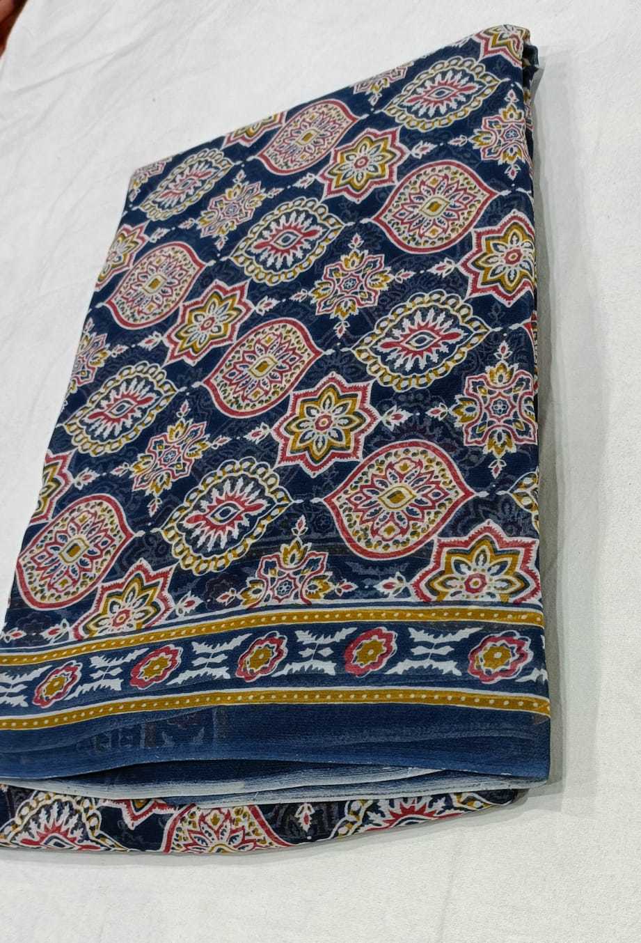 Red Pure Georgette Ajrakh Print Saree