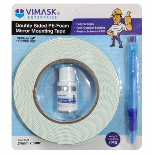 Mirror Mounting Tape - 24mm X 5m, White Pe Adhesive | Double-sided For Versatile Surface Bonding, Includes Ball Pen And Tape